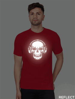 Red Cotton Music Lover Skull Men Reflective T-shirt