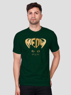 Bgreen Cotton Meow Cat Eye Men Gold Printed T-shirt