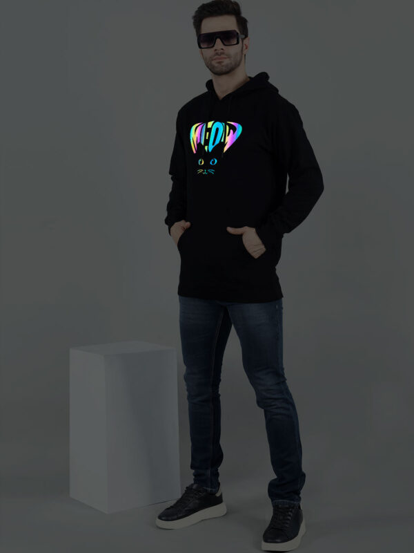 Meow Cat Eye Rainbow Reflective Man Black Hoodie - Image 5