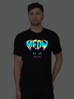 Black Cotton Meow Cat Eye Men Rainbow Reflective T-shirt