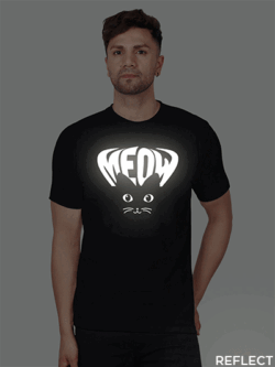Black Cotton Meow Cat Eye Men Reflective T-shirt