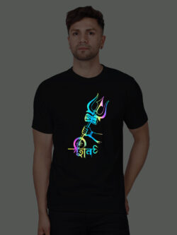 Black Cotton Shiva Trishul Men Rainbow Reflective T-shirt