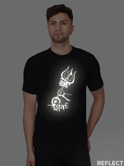 Black Cotton Shiva Trishul Men Reflective T-shirt