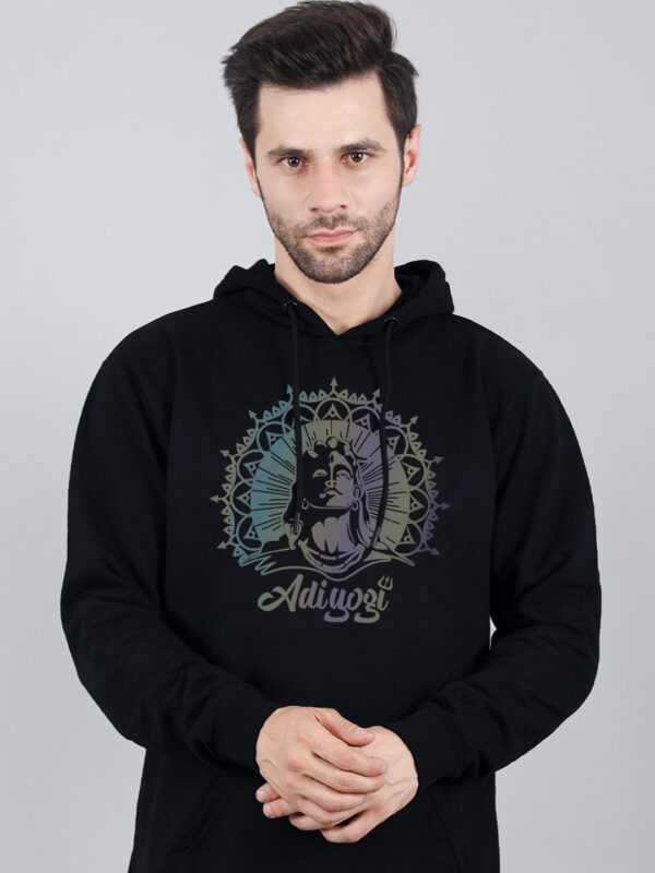 Adiyogi Rainbow Reflective Man Black Hoodie - Image 2