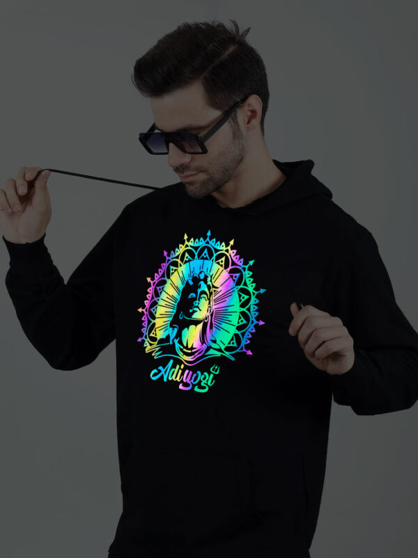 Adiyogi Rainbow Reflective Man Black Hoodie - Image 3