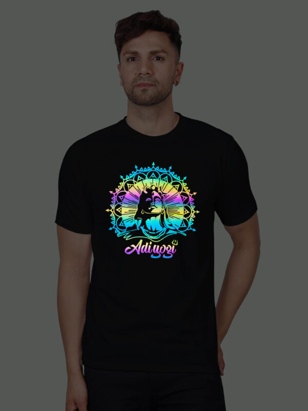 Black Cotton Adiyogi Men Rainbow Reflective T-shirt