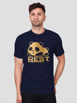Nblue Cotton Panda Men Gold Printed T-shirt
