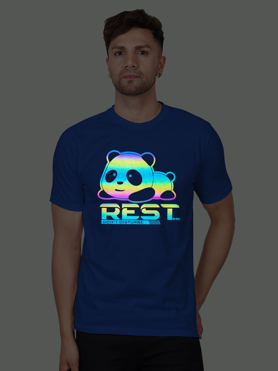 Rblue Cotton Panda Men Rainbow Reflective T-shirt