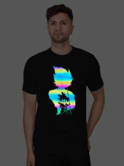 Black Cotton Goku Fighter Men Rainbow Reflective T-shirt