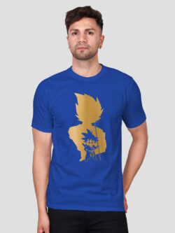 Rblue Cotton Goku Fighter Men Gold Printed T-shirt