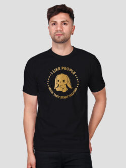 Black Cotton Cute Rabbit Like People Men Gold Printed T-shirt