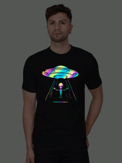 Black Cotton Alien Men Rainbow Reflective T-shirt