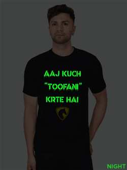 Black Cotton Aaj Kuch Toofani Karte Hai Men Glow in Dark T-shirt