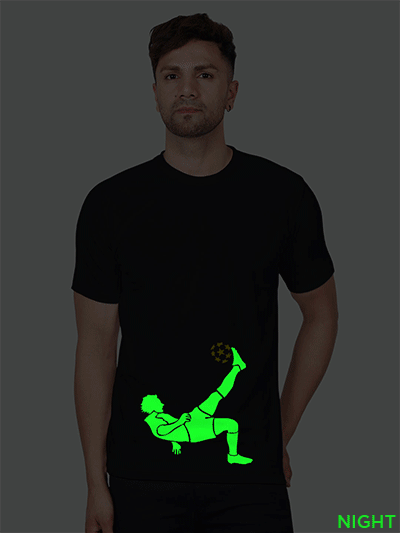 Black Cotton Magical Kick Men Glow in Dark T-shirt