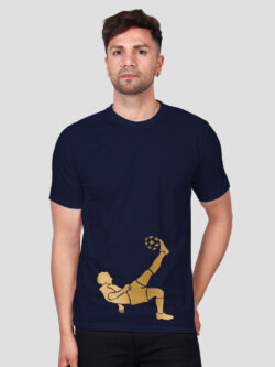 Nblue Cotton Magical Kick Men Gold Printed T-shirt