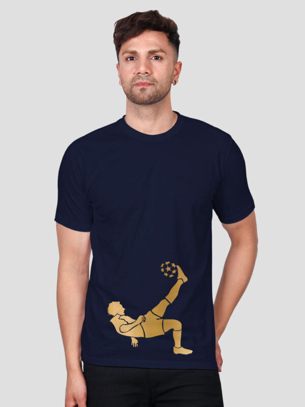 Nblue Cotton Magical Kick Men Gold Printed T-shirt