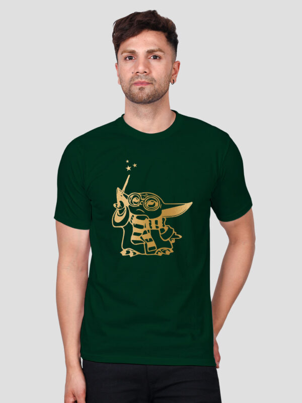 Bgreen Cotton Magician Baby Yoda Men Gold Printed T-shirt