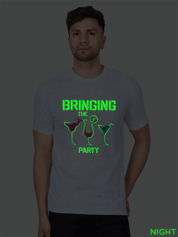 Grey Cotton Bringing the Party Men Glow in Dark T-shirt
