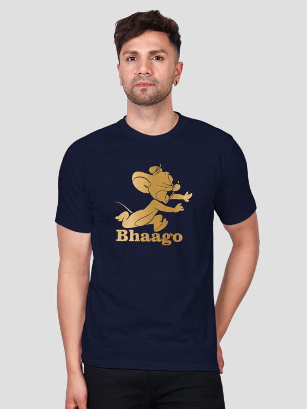Nblue Cotton Jerry Men Gold Printed T-shirt