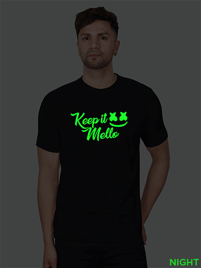 Black Cotton Keep it Mello Men Glow in Dark T-shirt