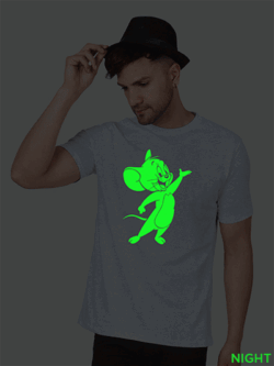Grey Cotton Cute Jerry Men Glow in Dark T-shirt