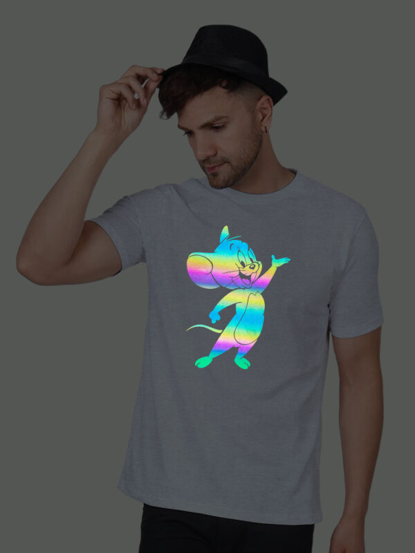 Grey Cotton Cute Jerry Men Rainbow Reflective T-shirt