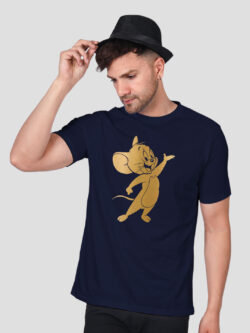 Nblue Cotton Cute Jerry Men Gold Printed T-shirt