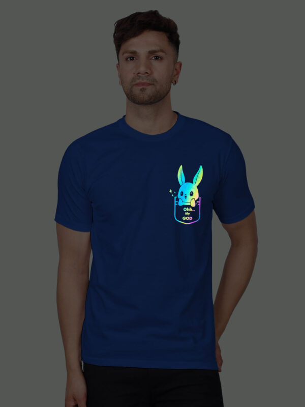 Rblue Cotton Cute Rabbit OMG Men Rainbow Reflective T-shirt