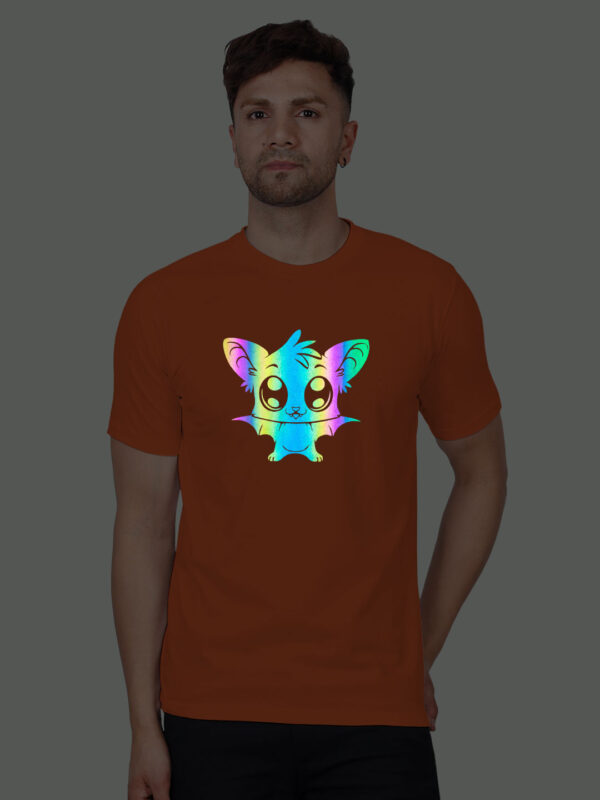 Orange Cotton Halloween Cute Bat Men Rainbow Reflective T-shirt
