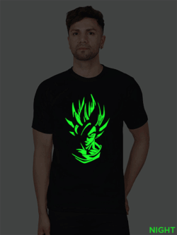 Black Cotton Goku Men Glow in Dark T-shirt