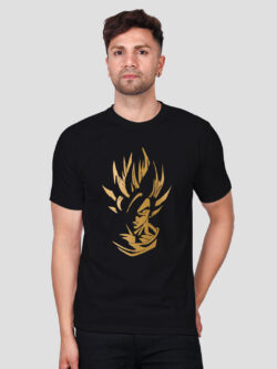Black Cotton Goku Men Gold Printed T-shirt