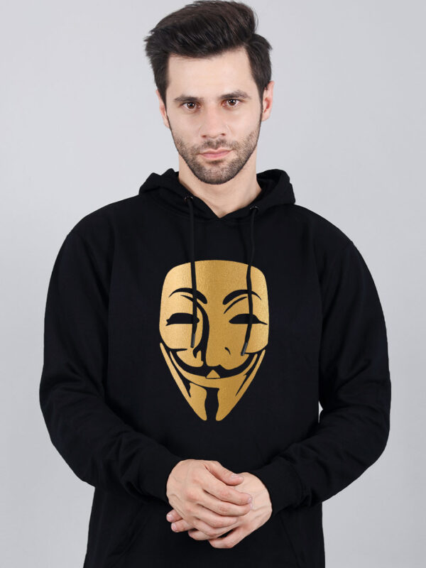 Hacker Face Hoodie Metalic Gold Print - Image 1