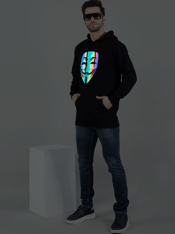Hacker Face Rainbow Reflective Man Black Hoodie - Image 5