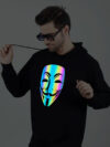 Hacker Face Rainbow Reflective Man Black Hoodie - Image 3