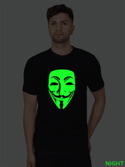 Black Cotton Hacker Face Men Glow in Dark T-shirt