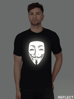Black Cotton Hacker Face Men Reflective T-shirt