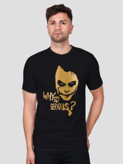 Black Cotton Joker Men Gold Printed T-shirt