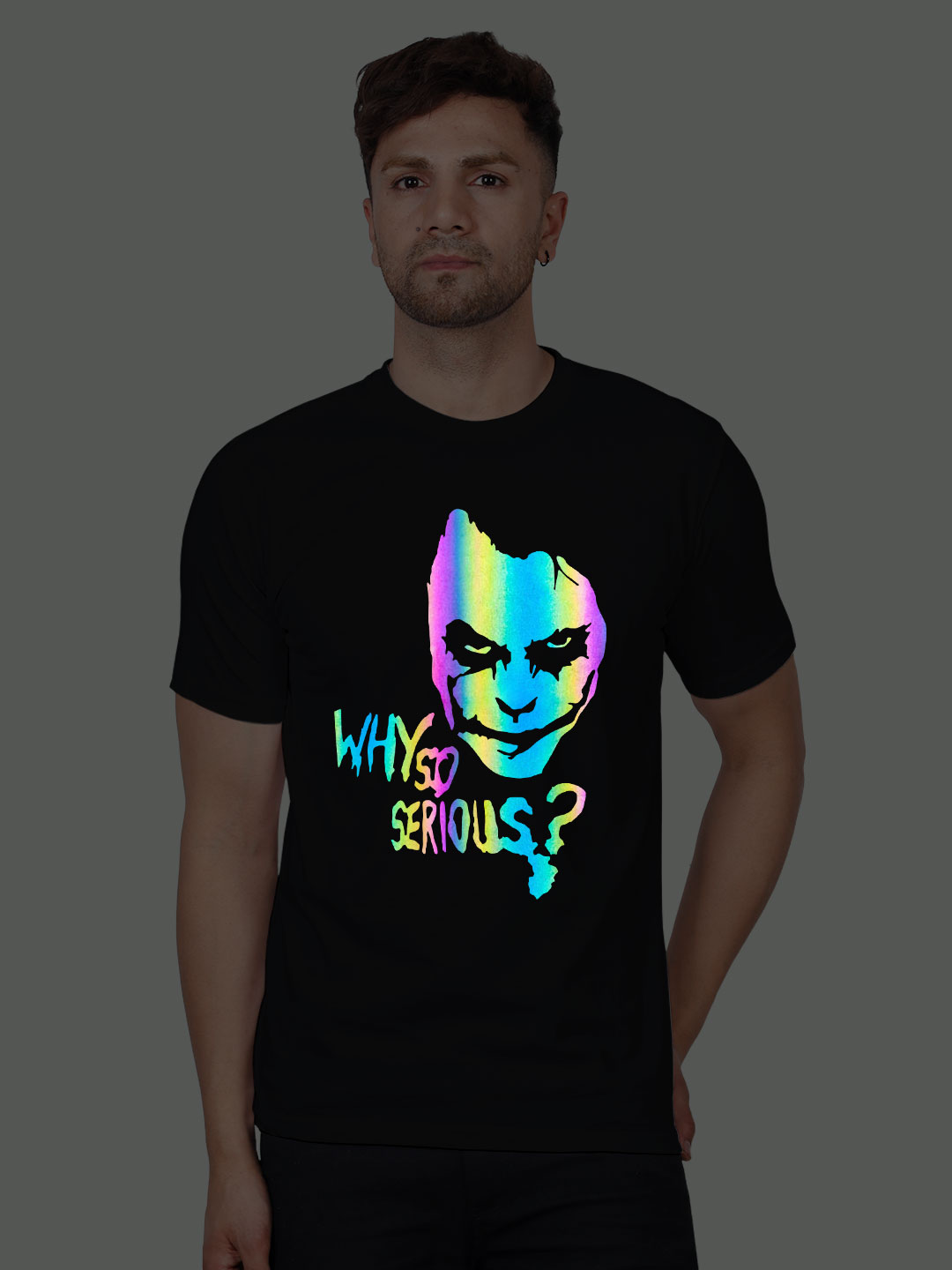 Black Cotton Joker Men Rainbow Reflective T-shirt