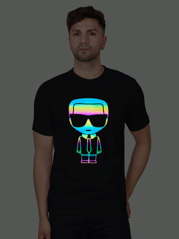 Black Cotton Gentle Man Men Rainbow Reflective T-shirt