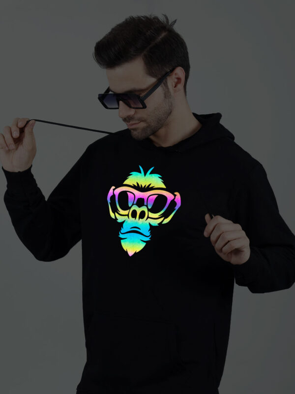 Monkey Face Rainbow Reflective Man Black Hoodie - Image 3