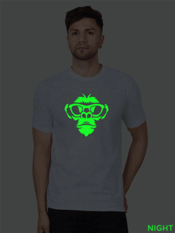 Grey Cotton Monkey Face Men Glow in Dark T-shirt