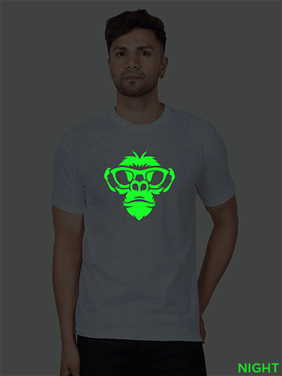 Grey Cotton Monkey Face Men Glow in Dark T-shirt