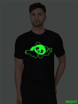 Black Cotton Cute Lazy Panda Men Glow in Dark T-shirt