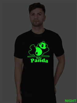 Black Cotton Baby Panda Men Glow in Dark T-shirt