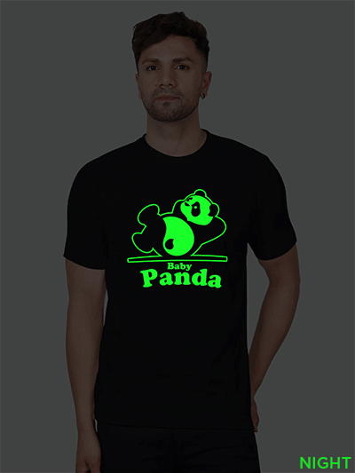 Black Cotton Baby Panda Men Glow in Dark T-shirt