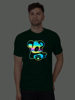 Bgreen Cotton Lazy Panda Men Rainbow Reflective T-shirt
