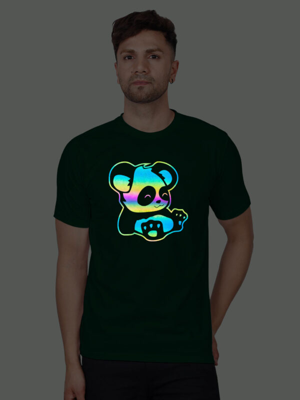 Bgreen Cotton Lazy Panda Men Rainbow Reflective T-shirt