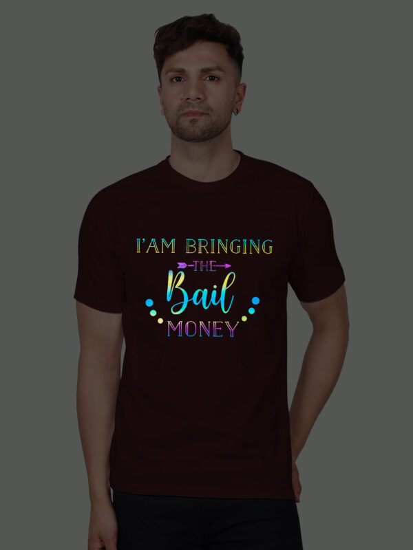 Maroon Cotton Bringing the Bail Money Men Rainbow Reflective T-shirt