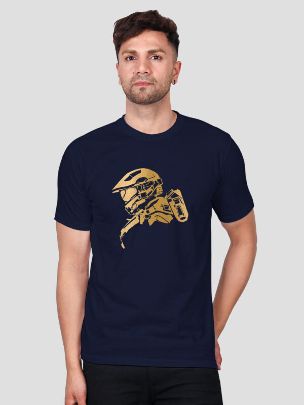 Nblue Cotton Halo Master Chief Men Gold Printed T-shirt