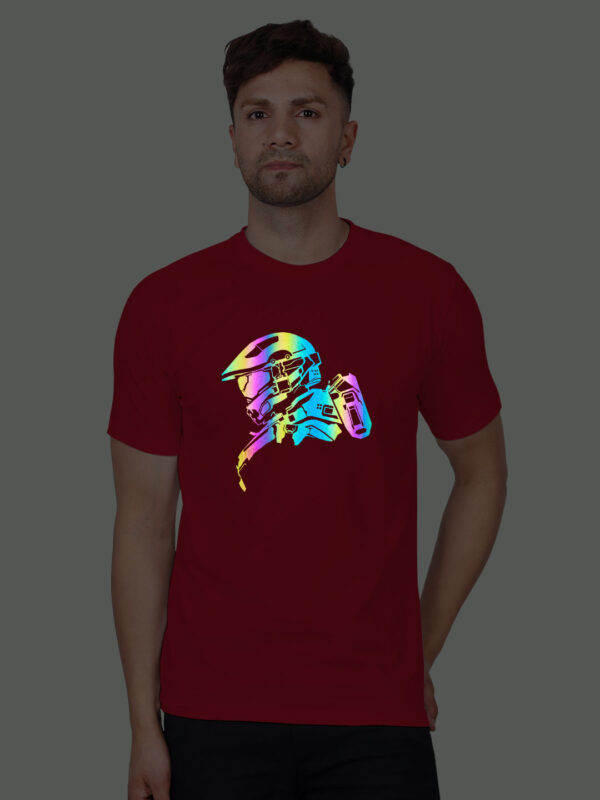 Red Cotton Halo Master Chief Men Rainbow Reflective T-shirt